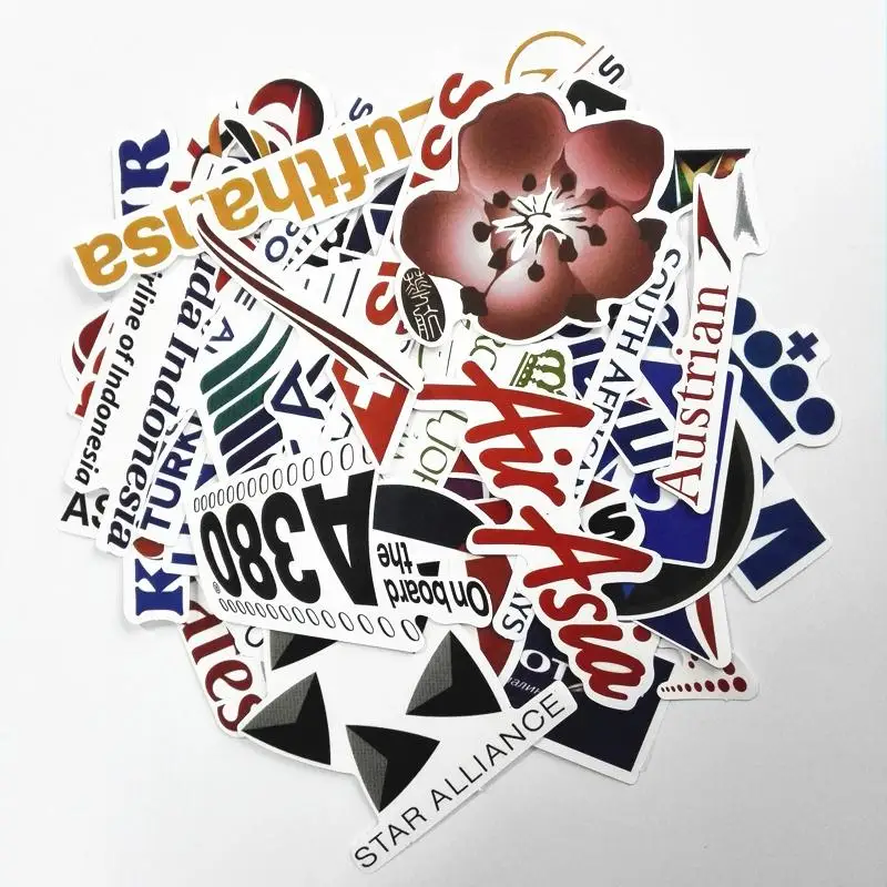 

52pcs/Lot Airline Logo Aviation Travel Trip For Suitcase Laptop Trunk Luggage Decal Fashion DIY Waterproof Stickers Pegatinas