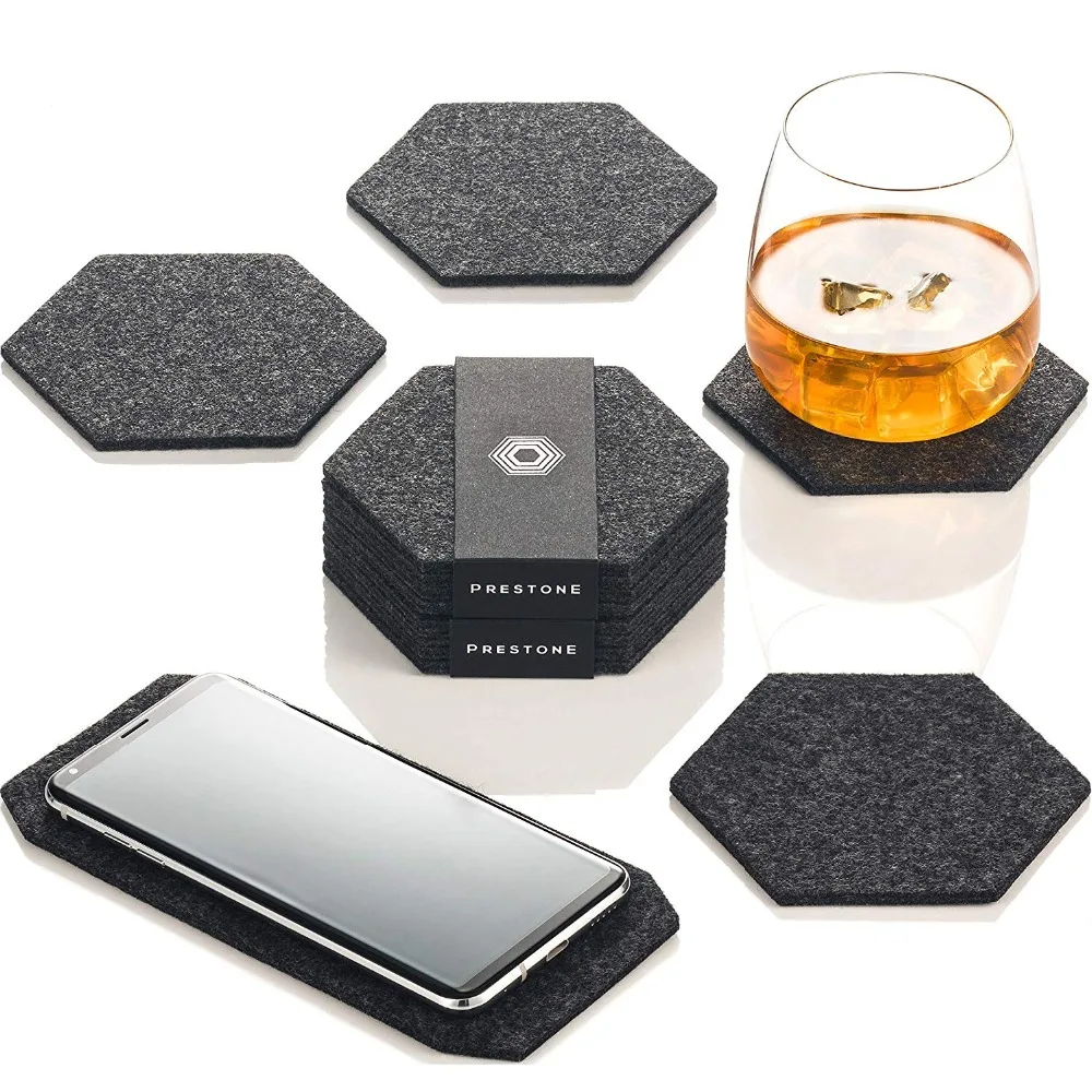 

12pcs Felt Fabric Hexagon Round Cup Mat Phone pad Storage Box Set Drink Coasters Beer coffee Placemat Gift Table Decor Tableware