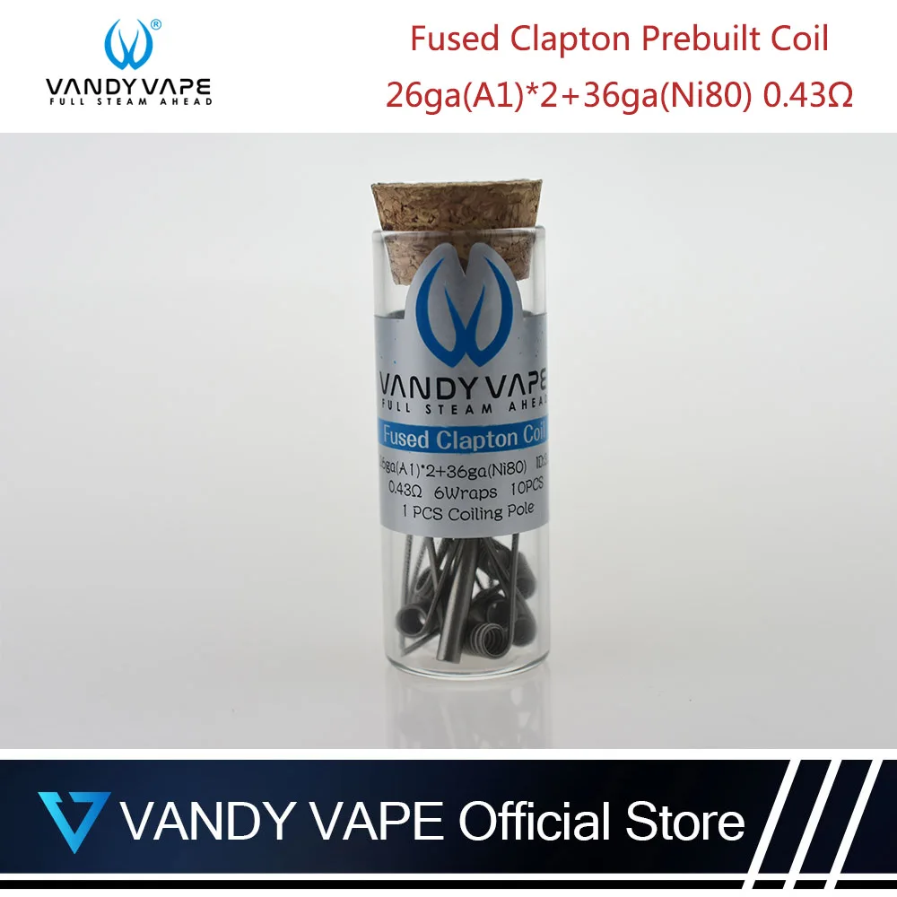 

Original 10pcs/Pack Vandy vape Fused Clapton Prebuilt Coil 26ga(A1)*2+36ga(Ni80) 0.43ohm For Vandyvape RBA Tank Atomizer E-cig