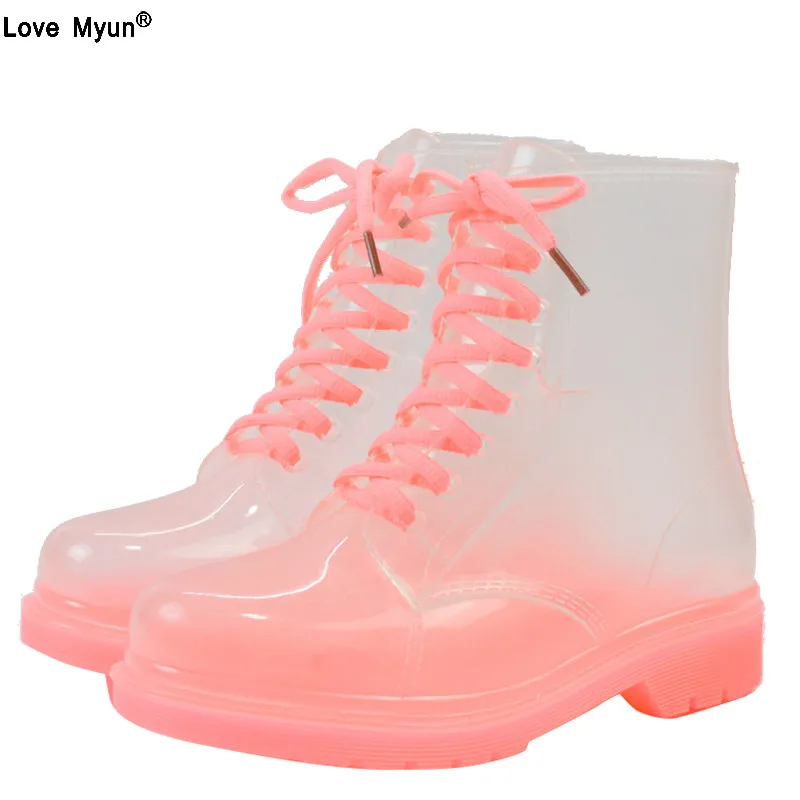 

2019 Women Rain Boots Transparent Waterproof Colorful Spring Autumn Shoes Rain Boot Woman Ankle Boots Large size 785