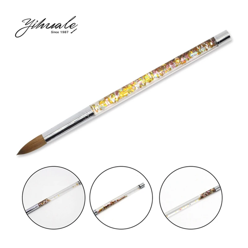 Newest 1pc Kolinsky Sable Acrylic Nail Brush with Liquid Flow Glitter Nail Art Brush for Nail