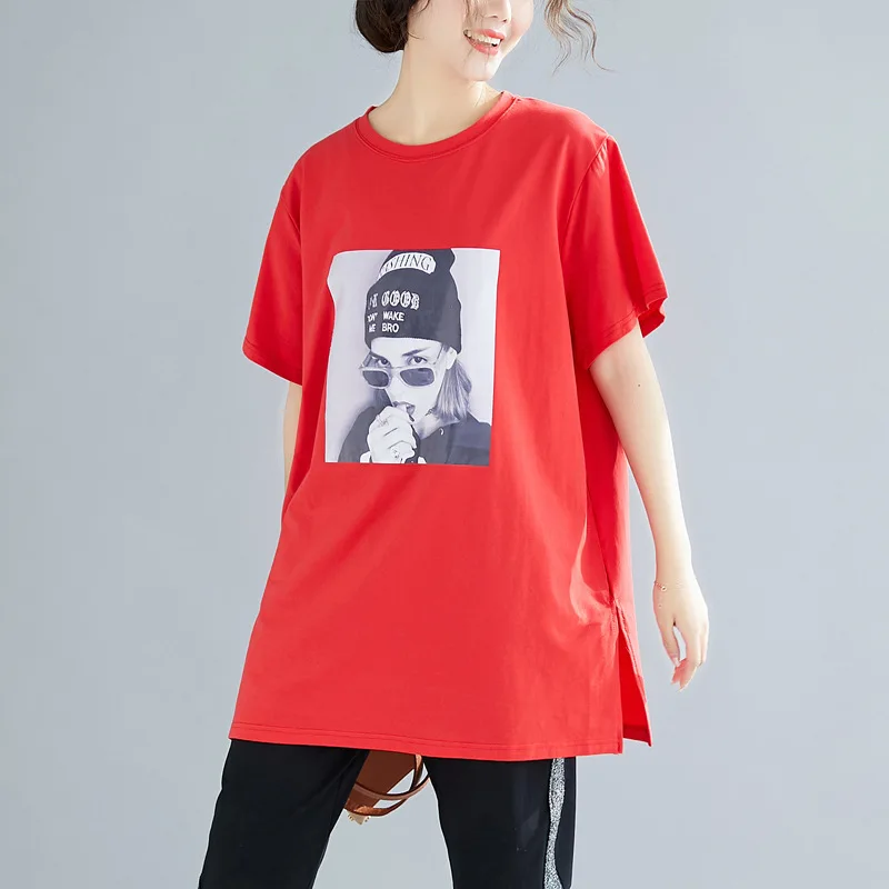 

100% Cotton Harajuku Oversized 5XL t shirt Womens Tshirt Print Short Sleeve Loose Long Vintage Womens Clothing Larger 150kg Tops