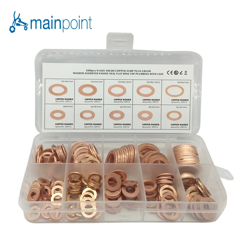 Mainpoint 200 шт. Медь шайба дренажный Plug масляная прокладка комплект плоское кольцо