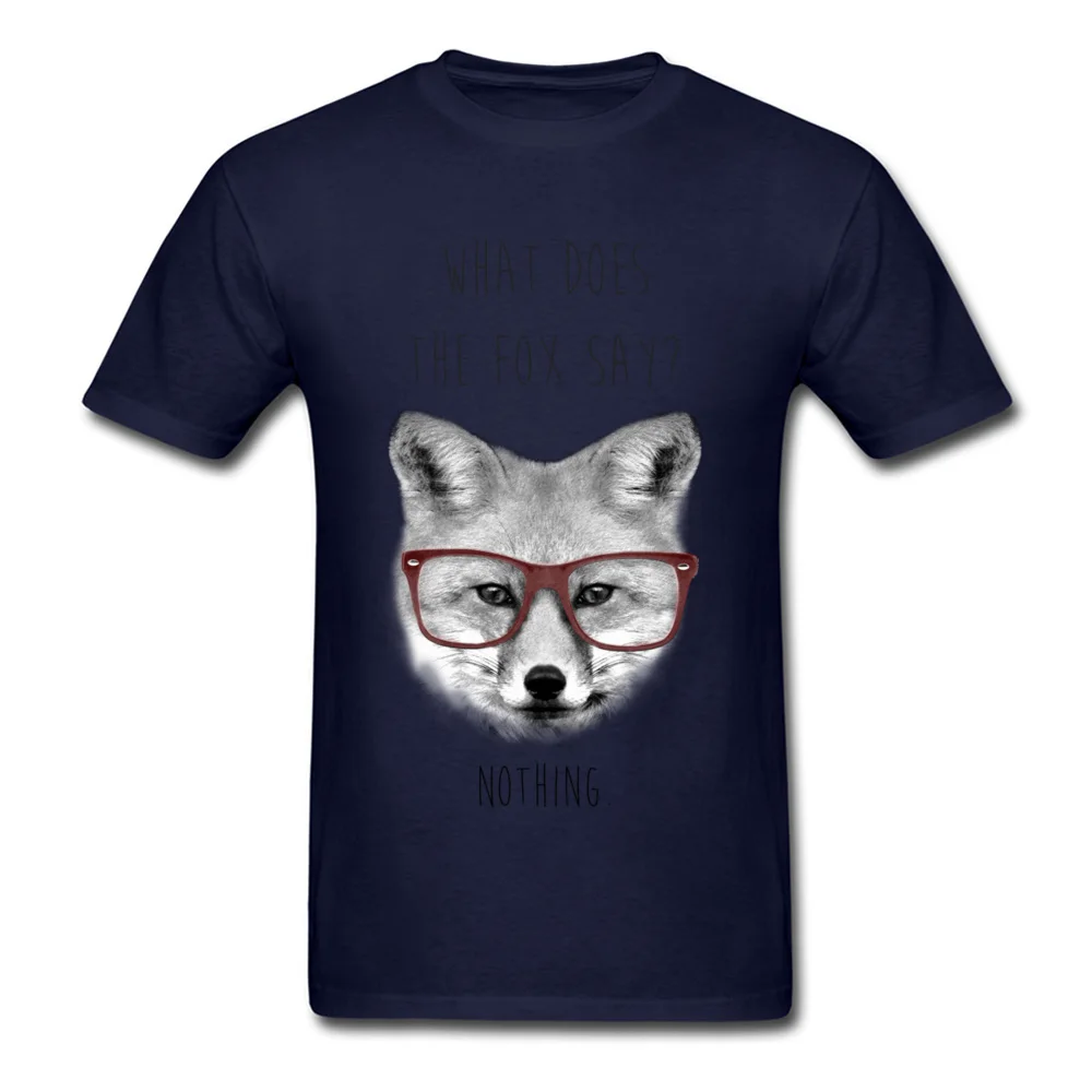 Faddish What does the fox say Short Sleeve T-Shirt Summer/Autumn O Neck 100% Cotton Tops Shirts for Students Tee Shirt Casual What does the fox say navy
