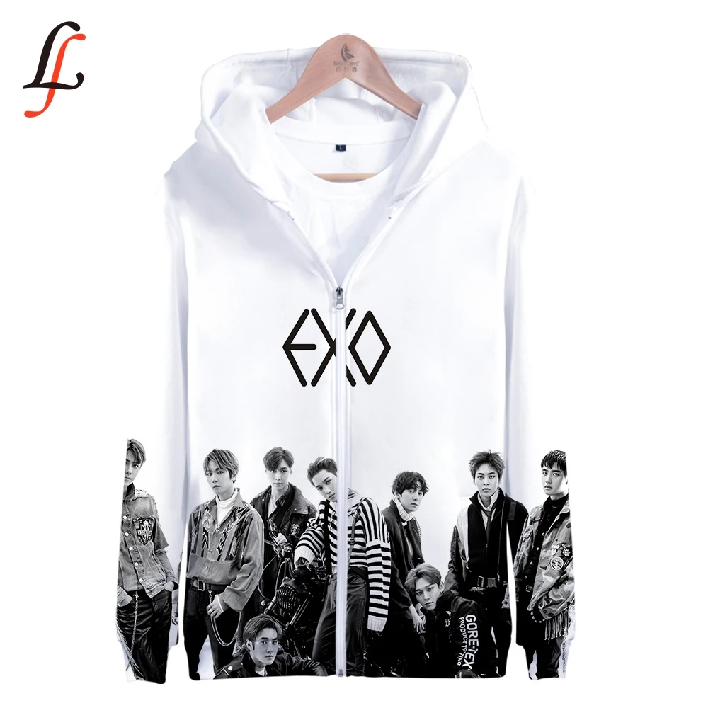 EXO Love Shot Harajuku 3D Zipper Hoodies Modis K pop Sweatshirt Bangtan Boys Female Fans Hoodies Women/men Zipper Casual Cloths