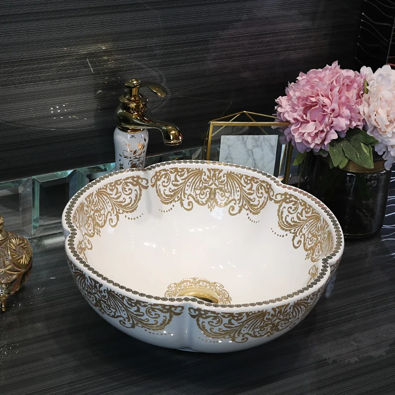 Europe style chinese Jingdezhen Art Counter Top ceramic colorful round wash hand basin sizes (3)