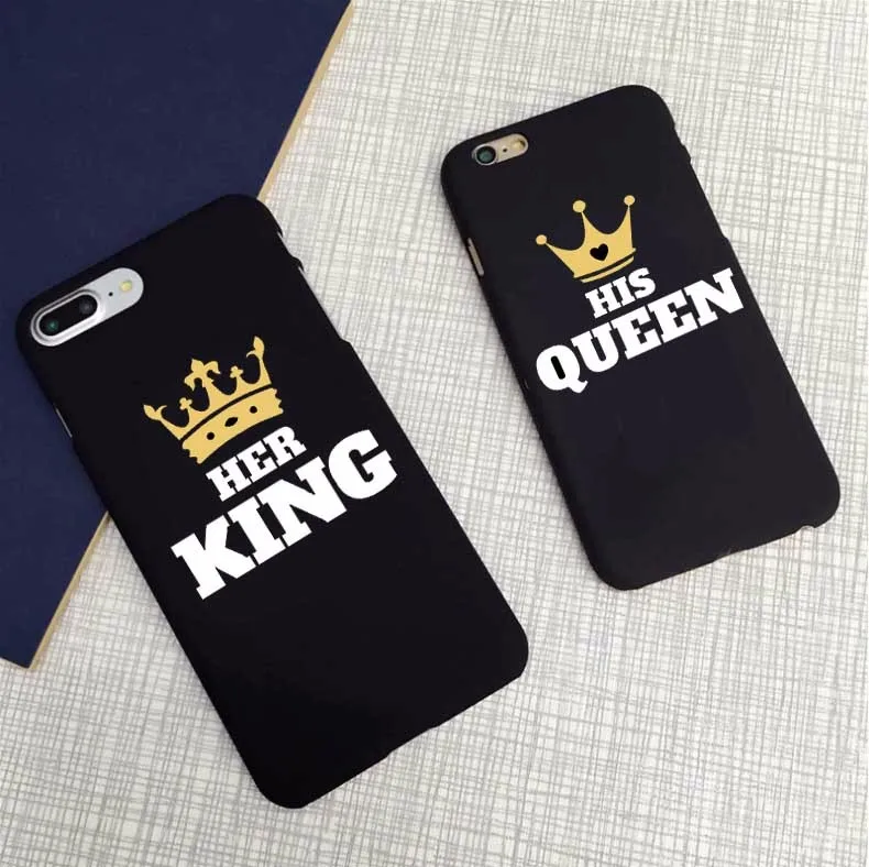Милый подходящий черный чехол с надписью King and queen Матовый Жесткий Чехол для iPhone 7