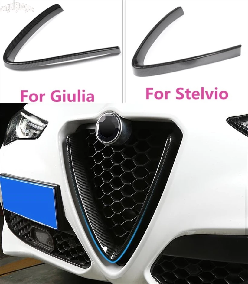 Carbon Fiber Style For Alfa Romeo Stelvio Giulia Accessories Car Head Grilles V Frame Decoration Trim Sticker Logo Cover Styling