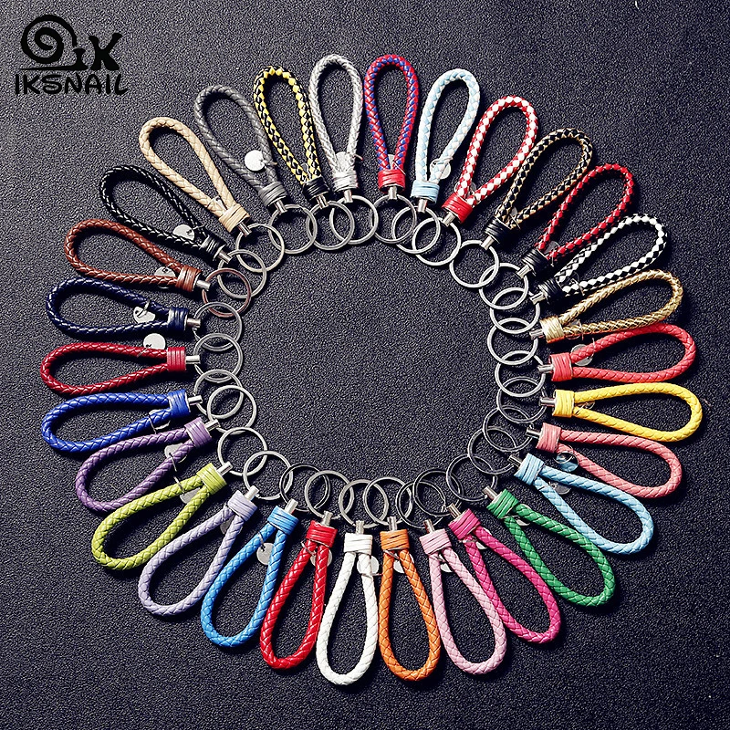 Koop IKSNAIL Gevlochten Lederen Koord Sleutelhanger Auto Sleutelhanger Vrouwen Sleutelhanger Tas Hanger Accessoires llaveros mujer sleutelhanger Chaveiro