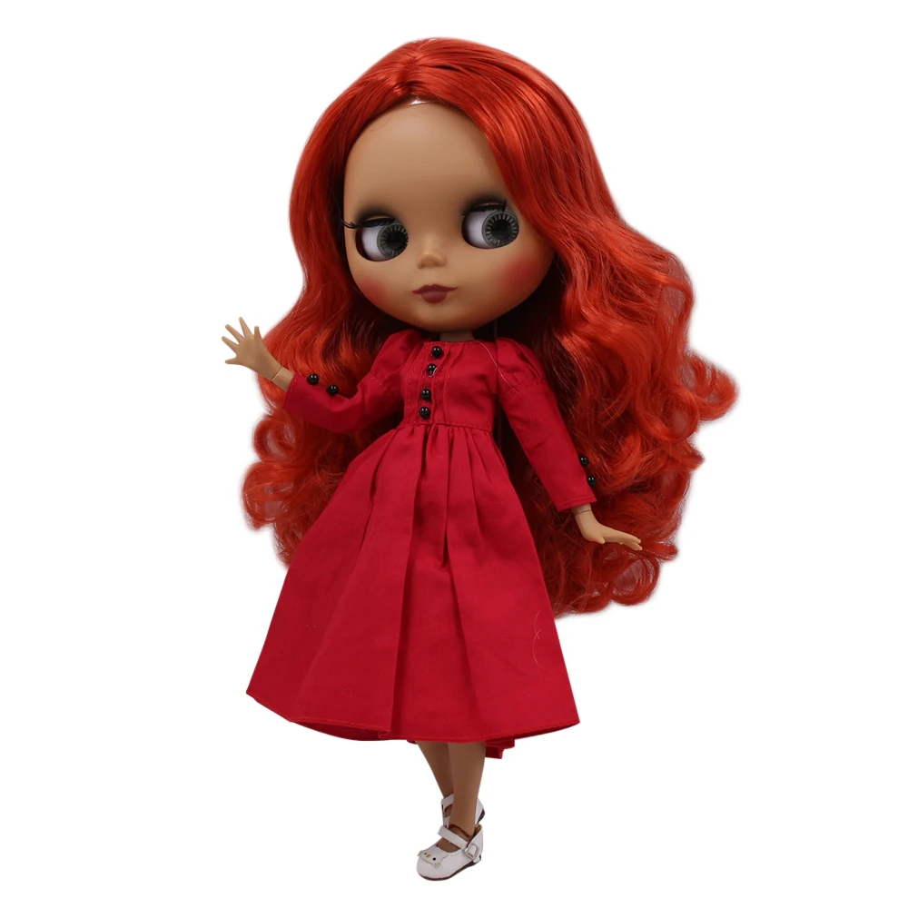 

ICY factory blyth doll dark skin joint body new matte face red curly hair without bangs DIY sd gift toy