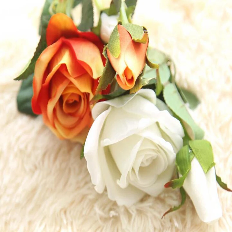 

20 Pcs Fake Rose for Bride Bouquet Home Wedding Decor Scrapbooking DIY Supplies 3-head New Colorful Artificial Silk Rose Flowers