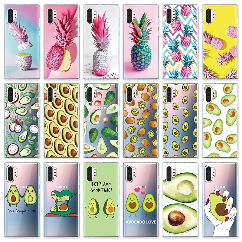 

Summer Pineapple Cover For Samsung Galaxy Note 10 Pro Shell For Samsung Galaxy Note 8 9 S9 S10 Plus Avocado Patterned Clear Case