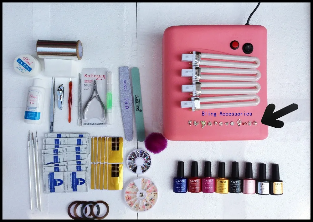

Nail Art Manicure Tools 36W UV Lamp +6 Color 7.3ml soak off Gel nail base gel top coat polish with Remover Practice set File kit