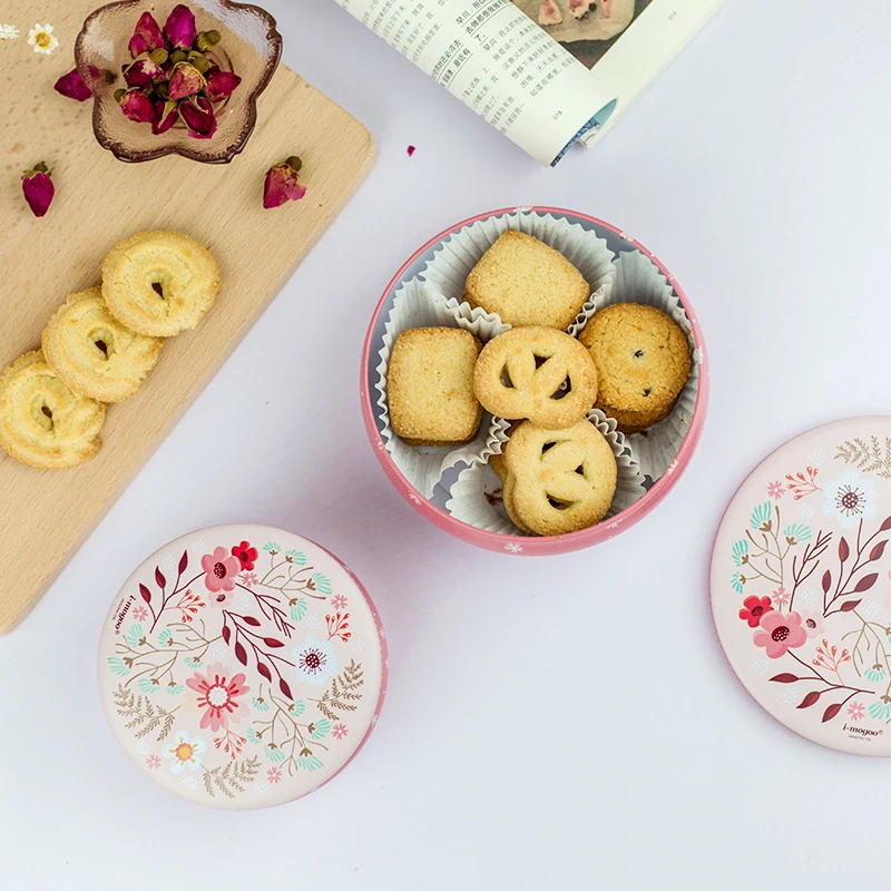 

1Pcs Storage Tank Iron Debris Snacks Covered Lovely Household Round Candy Nougat Gift Box Cookie Tin Cake Snack Multi-purpose