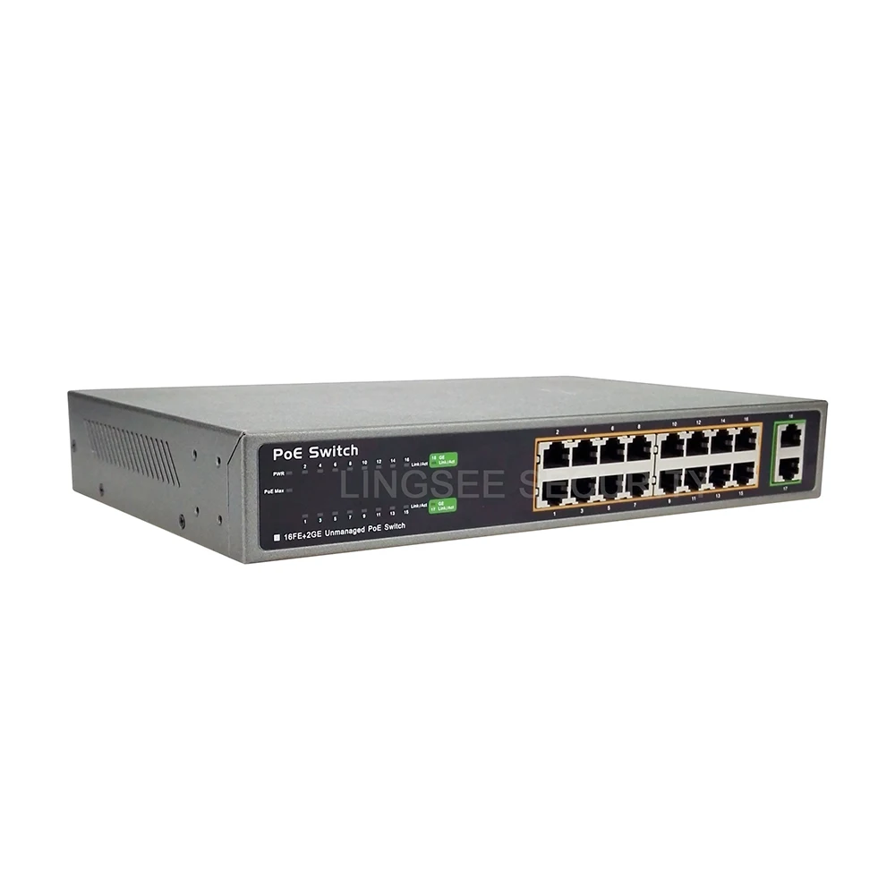 

PoE switch 16 port 10/100Mbps PoE+2 Giabit port Ethernet Switch IEEE802.3af / IEEE802.3at 48V for surveillance IP camera