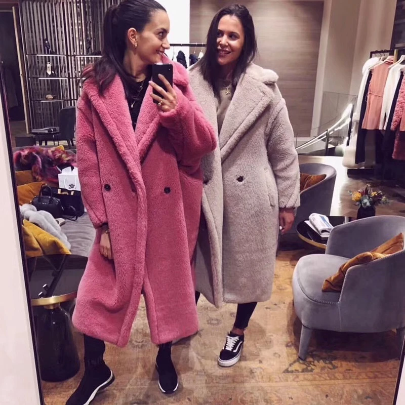 

Women'S Wool Coats Long 100% Alpaca Wool Plus Size Overcoat 2019 Fashion Winter Loose Cashmere Outerwear Thick And Warm