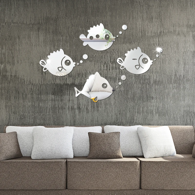 Самоклеящееся зеркало в форме рыбы самоклеящееся для ванной кухни шкафа