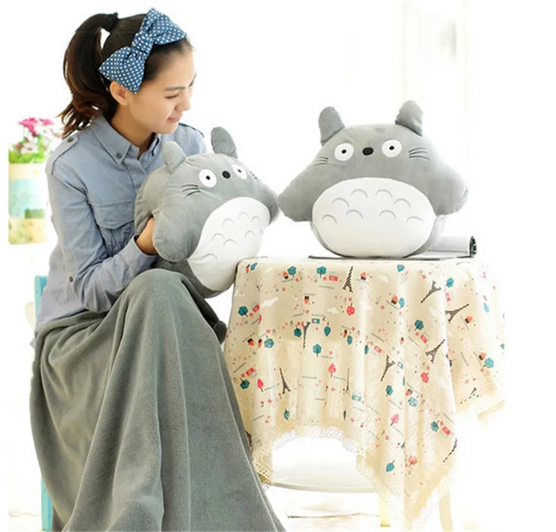 

95X75cm totoro pillow / blanket / muff, with three cushions, air conditioning blanket pillow,hand warmer,plush toy,free shipping