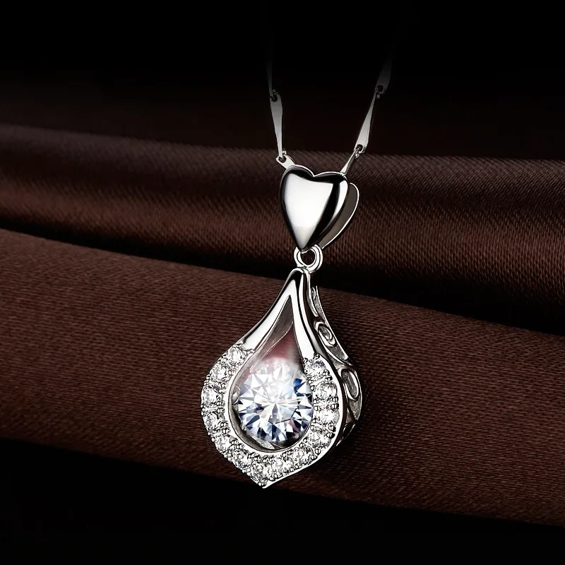 

Utimtree Hot Crystal Necklaces Pendants Silver 925 Sterling Jewelry Water Drop Shape CZ Zircon Bridal Wedding Necklace for Women