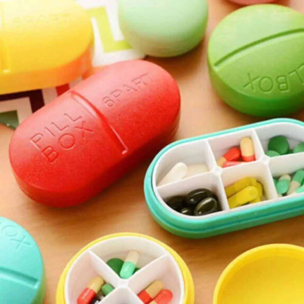 

6 Compartments Portable Medicine Case Pill Shaped Tablet Box Organizer Container