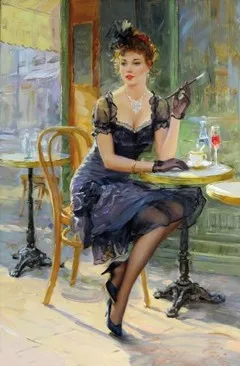 2019TOP ART-новое современное искусство-оригинальная картина маслом # Smoking woman with black dress painting-принимаем на заказ фото картина маслом