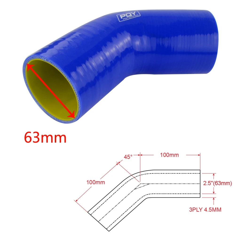 Синий/черный и желтый 2," 63 мм 45 градусов Локоть силиконовый шланг интеркулер турбо впускная трубопроводная муфта шланг WLR-SH4525-QY