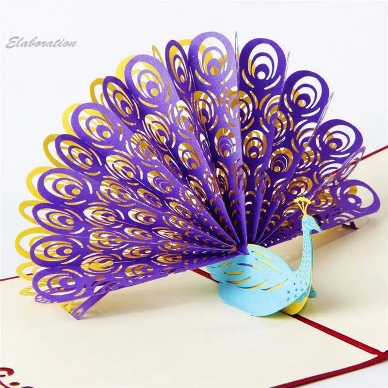 Hot Diy Peacock 3D Baby Carriage Origami Paper Cards Handmade Paper Crafts 3D Pop UP Party ...