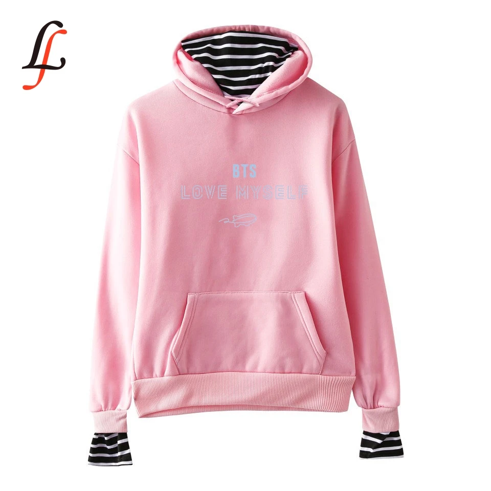 Streetwear Hoodies Harajuku Unisex Long Sleeve BTS love Myself Fashion Print Fake two Pieces Hoodie Sweatshirt 2019 New Arrivial