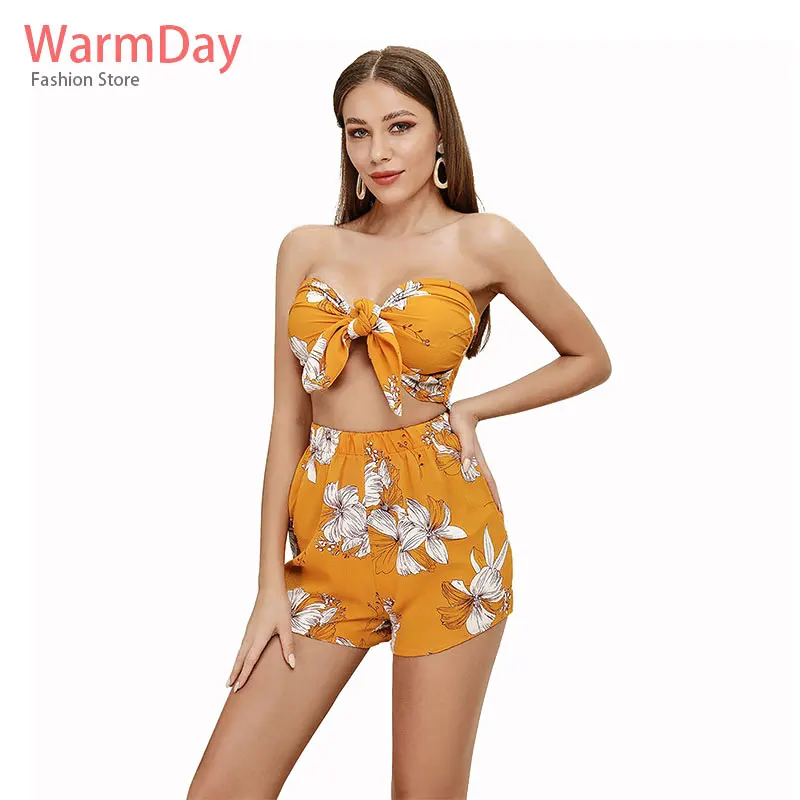 

warmday 2019 summer sexy two piece set women club outfits shorts set sweat suits off shoulder beach matching set tunique femme