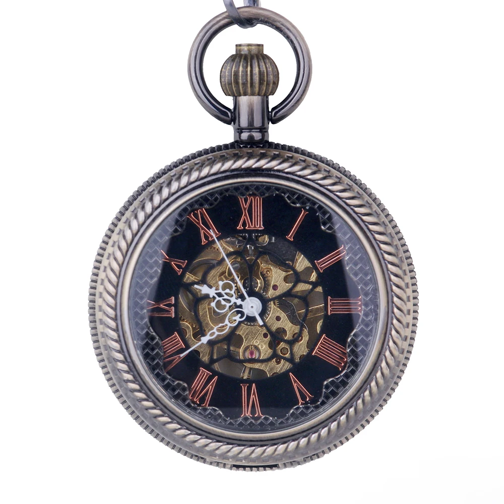 

Retro Fashion Pocket Watches Roman Numerals Design Skeleton Luxury Pocket Watch With Chain
