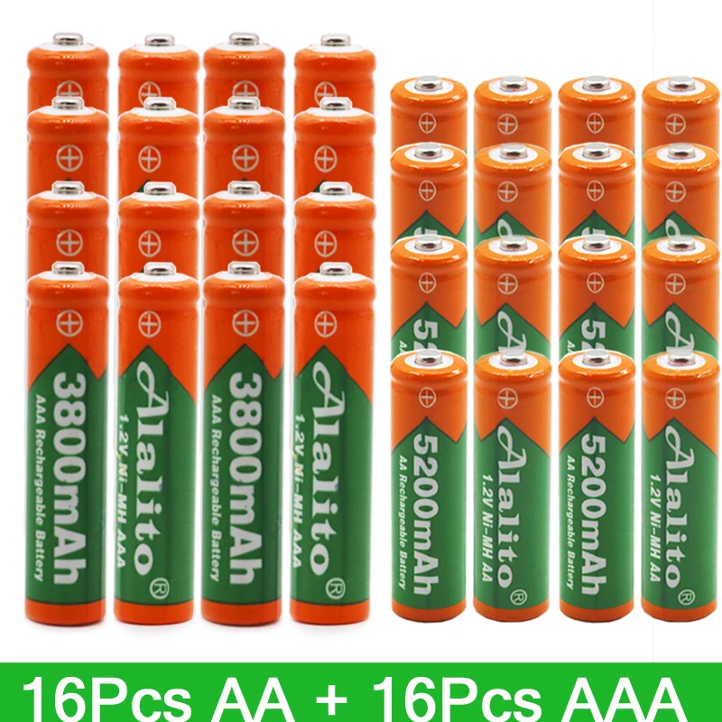 Alalito Высокое качество 5200 мАч NI MH AA Аккумуляторы+ AAA батарея 3800 мАч перезаряжаемая батарея NI-MH 1,2 В AAA батарея
