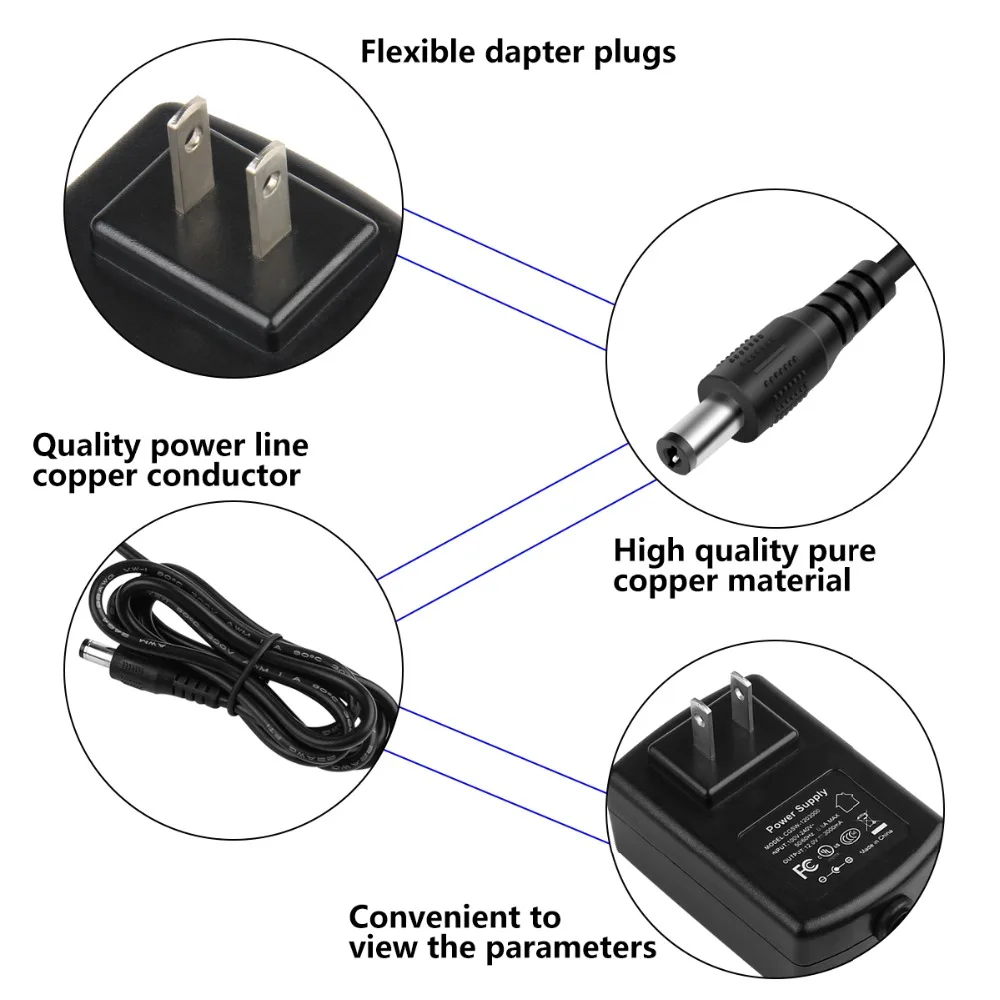 AC to DC 12V 3A 36W Power Supply Adapter Wall Charger Switching Transformer for LED Strip Switches HUB Router Cameras (8)