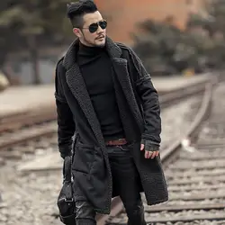2018 мужской тонкий модный Европейский стиль черный хлопковый кардиган Metrosexual man новый дизайн зимнее длинное меховое пальто теплый плюшевый