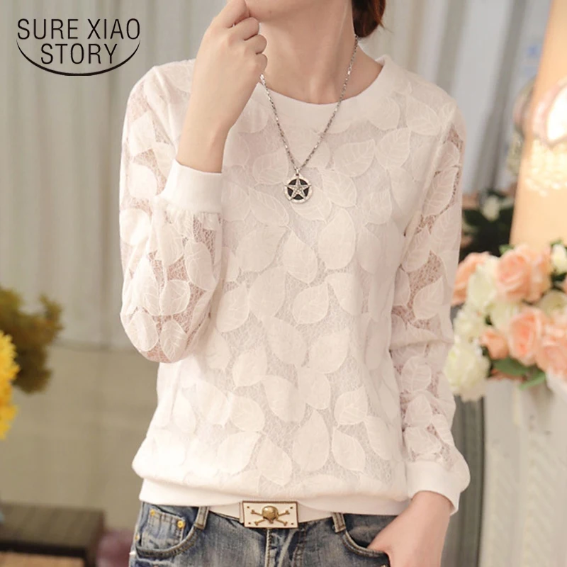 

Women Lace blouse Shirt New Arrival Hot Sale 2018 Fashion Korean Autumn Female Long Sleeve White Color Blouse clothes 501H 25