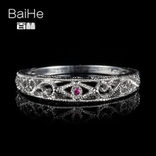 BAIHE Sterling Silver 925 0.01ct Certified H/SI3 Round Cut 100% Genuine Rubies Women Classic Fine Jewelry Elegant unique Ring