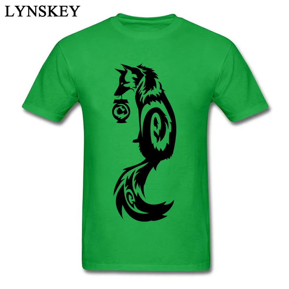 Plain Street Tops T Shirt Slim Fit Summer/Fall Short Sleeve Cotton Fabric O Neck Mens T Shirts Street Tee Shirt Top Quality Fox Kitsune Tribal with Spirit Lantern green