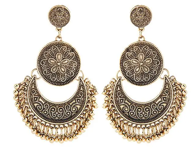 

New SPX7361 Fashion Earring Stone Brand Wedding Bohemian Punk Long Stud Round Hollow Tassel earrings for Women Jewelry