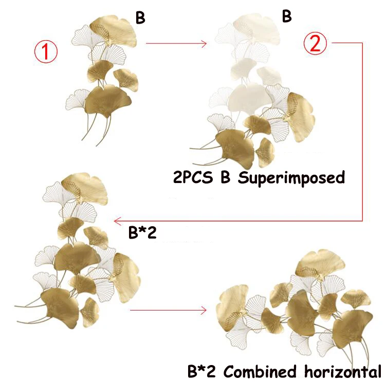 Современное роскошное кованое железо, Настенное подвесное украшение в виде листьев гинкго, домашний фон, настенная наклейка, крыльцо, Настенные обои под металл, аксессуары