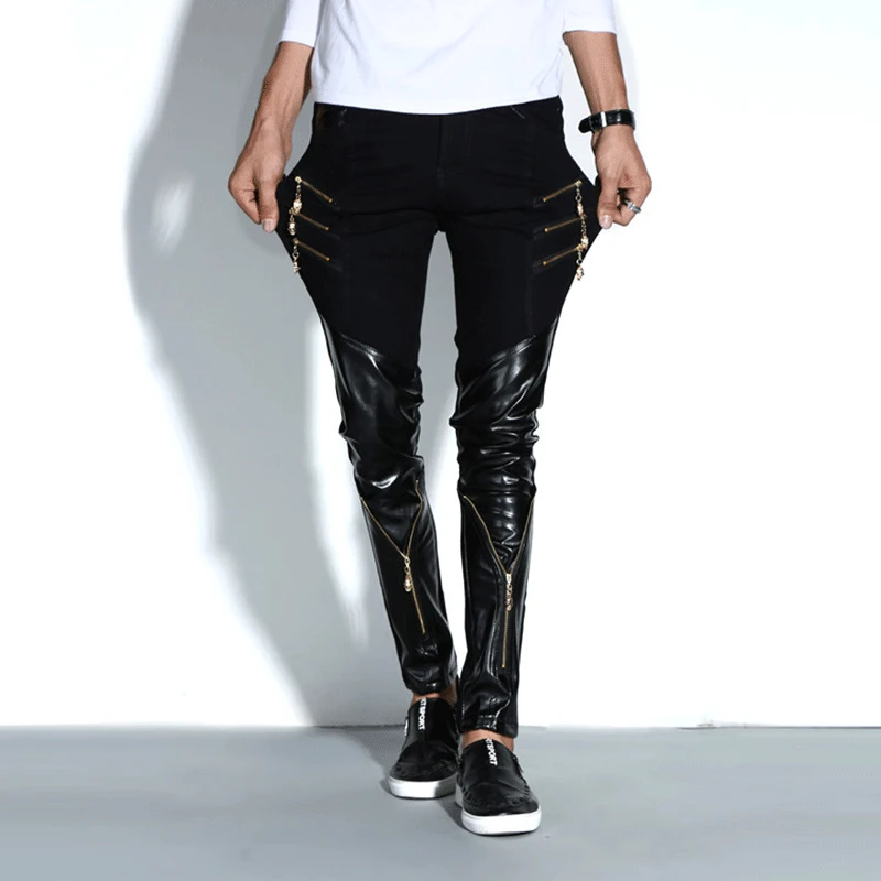 leren broek met ritsen op knie