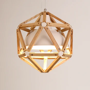 

Vintage loft Japanese Style Diamond 35/45cm pendant light Oak Wood IRon Shade Retro lamp E27 110/220V Cord Hanging light fixture