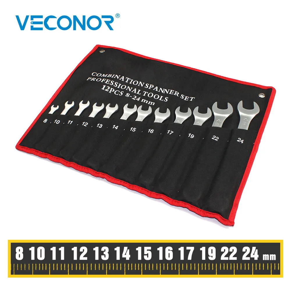 12 Pcs Combination Wrench Set, Open And Box End, Metric Mm 8, 10, 11