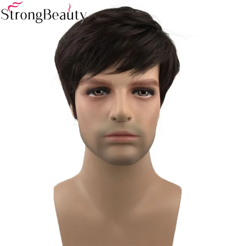 StrongBeauty короткие прямые синтетические мужские парики натуральный черный