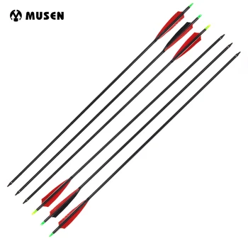 

6/12/24pcs 85cm Spine 500 Carbon Arrows with 5" Real Turkey Feather and Replaceable Tips for Recurve Bow Hunting Shooting