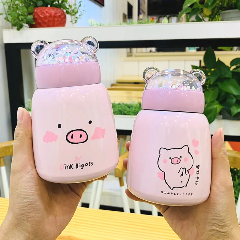 

300ml Cartoon Pig Thermos Bottle for Kids Vacuum Flasks Bling Thermoses Water Bottle Cute Coffee Mug Insulated Thermocup