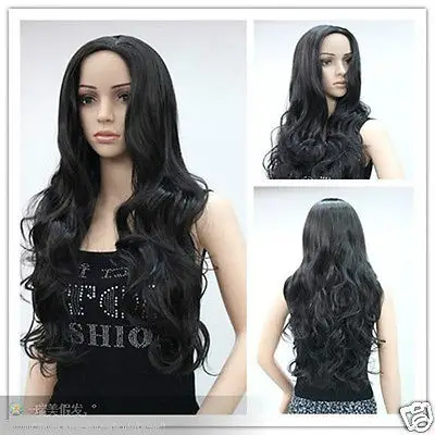 New wig Cosplay Long Black Halve Heat Resistant Curly Wig |