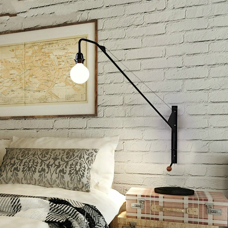 

Modern Fishing rod wall lamp Nordic Retro living room rocker arm Wall light luminaire industrial decor lighting fixtures