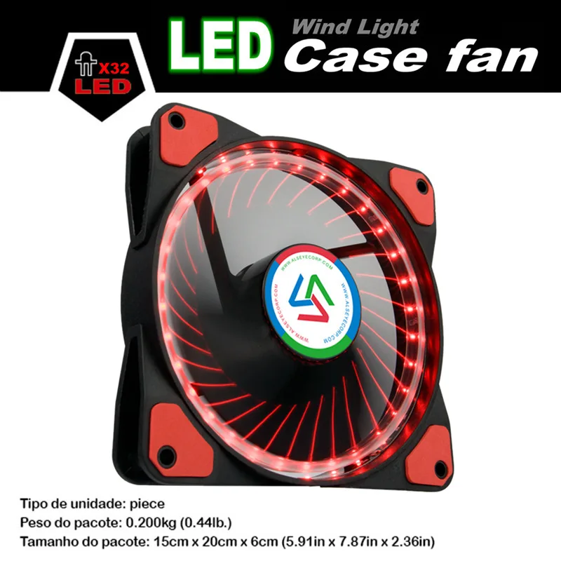 ALSEYE 120mm LED Computer Fan Cooler Red and Blue 32 LEDs Silent PC Cooling Fan for