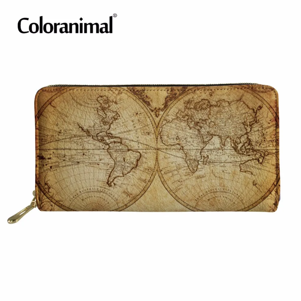 

Coloranimal Geometric Long Wallets Leather PU Coin Clutch Luxury Designer Women Men World Map Print Shopper Best Gift Wallets