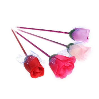 

Rose Flower Decor Ballpoint Pen Blue Gel Ink Stationery Office Supplies Gift