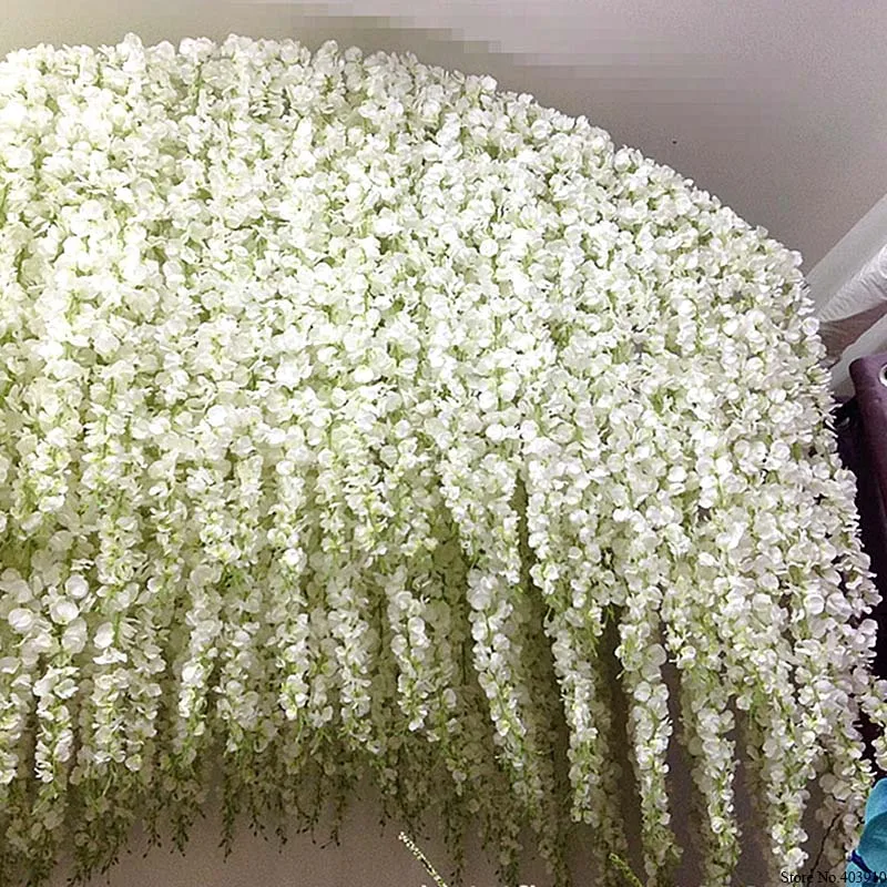 

120cm Long Wisteria vine Rattan flowers for Wedding Arch party decoration white Vine Artificial flowers flores Garland Wreath